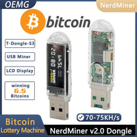 New NerdMiner V2 Dongle USB 70-75KH 1W T-Display S3 Bitcoin Solo Lottery Miner Win 6.25 BTC with Low Power Consumption - WiFi Connection, and USB-A Power (USB-73KH/s)