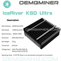 ICERIVER KS0 Ultra 400Gh Ultra 100w KAS Miner Kaspa Crypto Asic Miner Machine Quiet with Original PSU and US Cord Ship by