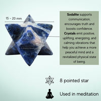 Sodalite Merkaba Crystal - 0.75 Inches Metaphysical Merkaba Star for Meditation - Energetic Tetrahedron Crystal and Healing Stones for Spiritual Growth and Healing (15-20mm)