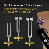 Tuning Forks for Healing (128Hz, 256Hz, 512Hz) — Authentic Body Weighted Tuning Forks Medical for Healing Chakra Set — Yoga and Meditation Accessories — Tuning Fork Set Frequency Healing Devices