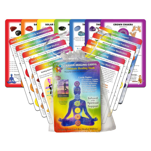 Deck of Chakra Healing Cards: Helps Restore and Balance Your Energy with Meditations, Affirmations, Chakras Chart, Aromatherapy, Essential Oils, Reiki Symbols, Hand Mudras - (17) 4"x6" 2-Sided Cards