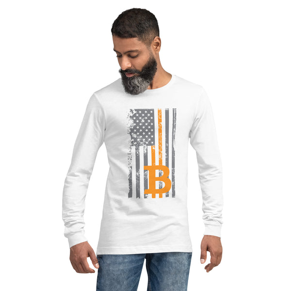 Bitcoin USA Distressed Flag Unisex Long Sleeve Tee