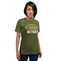 Never Underestimate a Woman who loves Bitcoin Women's t-shirt